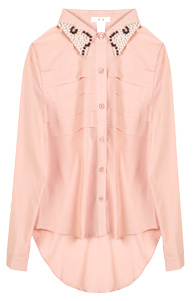 Pleat Blouse With Pearl Collar