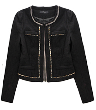 Collar Chain Leopard Trim Jacket
