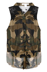 Camo Lace Shoulder Top