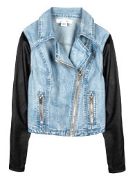 Faux Leather Denim Jacket