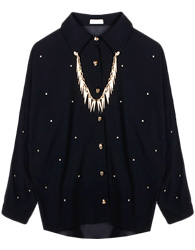 Spike Collar and Skull Buttons Down Top