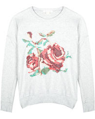 Embroidered Flower Sweater in Heather Grey | DAILYLOOK