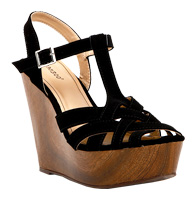 Wooden Wedge Sandals in Black | DAILYLOOK
