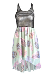 Feather Print High Low Dress