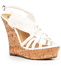 Basket Weave Cork Wedges in White | DAILYLOOK