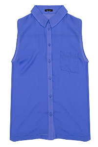 Sheer Sleeveless Button Up Top in Royal Blue | DAILYLOOK