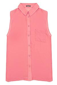 Sheer Sleeveless Button Up Top in Coral | DAILYLOOK