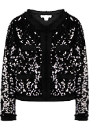 Collarless Tweed Trim Sequin Blazer