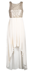 Sequin Bodice High-Low Maxi Dress