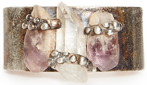 Mikal Winn Quartz and Amethyst Brass Cuff