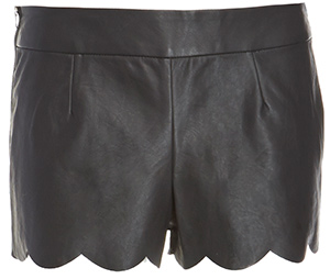 Scalloped Hem Vegan Leather Shorts