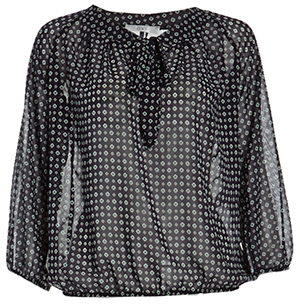 Sheer Printed Neck Tie Blouse