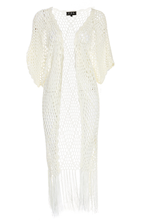 Crochet Fringe Kimono in Cream | DAILYLOOK