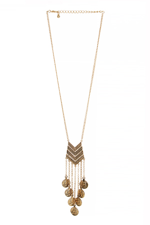 DAILYLOOK Chevron Coin Fringe Necklace