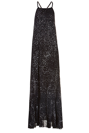 Splatter Bleach Halter Maxi Dress in Black | DAILYLOOK