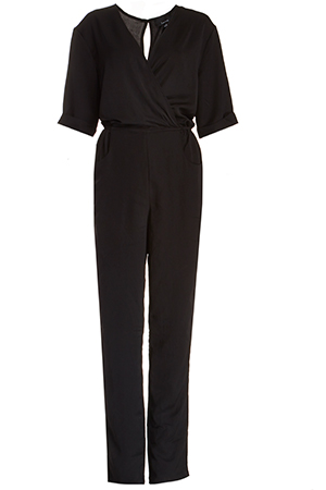 Mid Sleeve Structured Jumpsuit in Black | DAILYLOOK