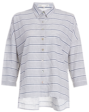 J.O.A. High-Low Striped Collar Shirt
