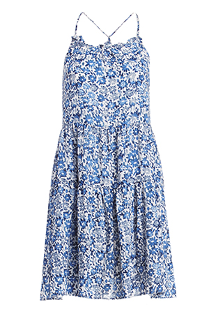 Floral Print Strappy Tunic Dress in Blue | DAILYLOOK