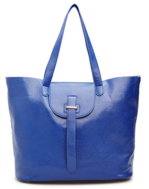 Dunder Mifflon Vegan Leather Tote in Blue | DAILYLOOK
