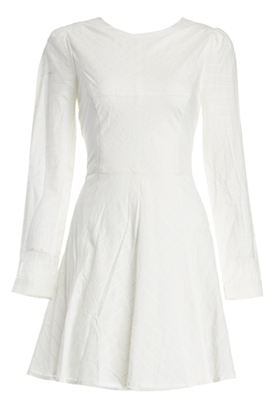 Harlyn Long Sleeve Cotton Fit & Flare Dress in White | DAILYLOOK