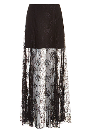 Line & Dot Deep Lace Maxi Skirt in Black | DAILYLOOK