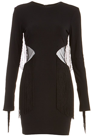 Dress The Population Pennie Long Sleeve Fringe Dress in Black | DAILYLOOK