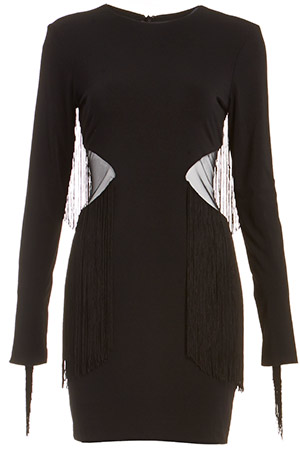 Dress The Population Pennie Long Sleeve Fringe Dress