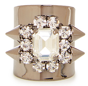 J.O.A. Spiked Crystal Jewel Ring in Gunmetal | DAILYLOOK