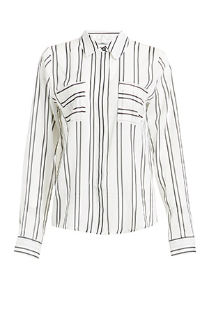 J.O.A Striped Double Front Pocket Shirt in Black/Ivory | DAILYLOOK