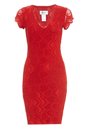 Nightcap Victorian Deep V Pencil Dress in Red | DAILYLOOK