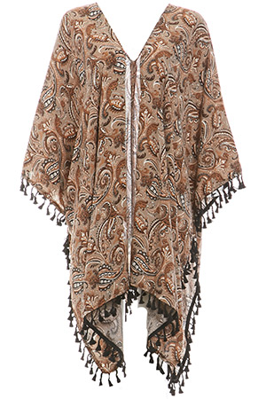 Glamorous Paisley Draped Tassel Kimono in Brown | DAILYLOOK