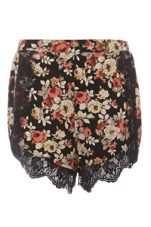 Glamorous Floral Print Lace Trim Shorts