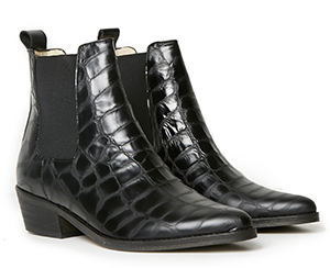 Ivylee Copenhagen Stella Pointy Low Ankle Croc Booties in Black | DAILYLOOK