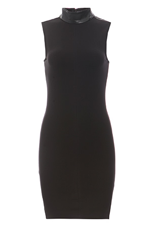 Six Crisp Days Vegan Leather Mock Neck Dress