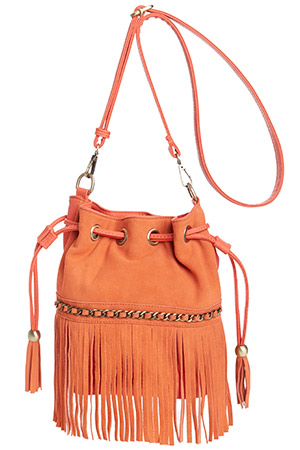 Sinatra Faux Suede Fringe Bucket Bag