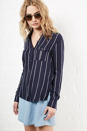Cara Striped Button Up Blouse