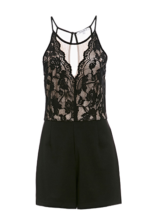 Glamorous Lace Mesh Paneled Romper in Black | DAILYLOOK