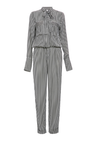 Six Crisp Days Neck Tie Striped Jumpsuit