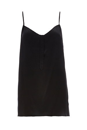 Lavender Brown Button Front Silk Camisole in Black | DAILYLOOK