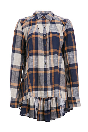 Free People Peppy Plaid Ruffle Back Shirt