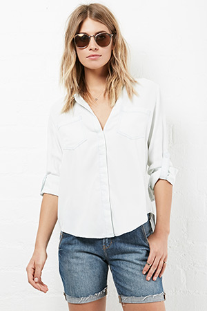 Velvet Heart Riley Chambray Button Down Shirt in Cream | DAILYLOOK