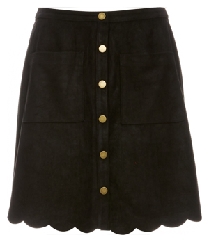 Suede Button Front Scalloped Skirt