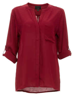Malibu Collarless Roll Sleeve Blouse
