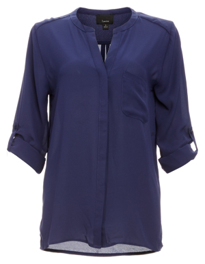 Malibu Collarless Roll Sleeve Blouse