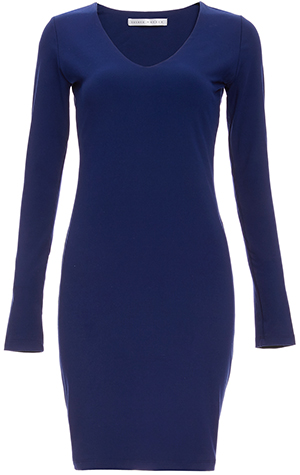 Susana Monaco V Neck Long Sleeve Knit Fitted Dress in Navy | DAILYLOOK