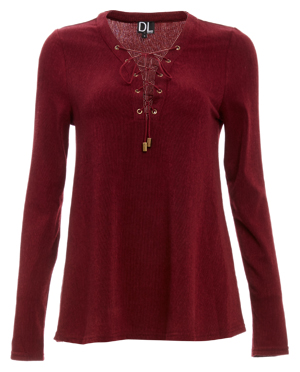 Winona Lace Up Long Sleeve Knit Top