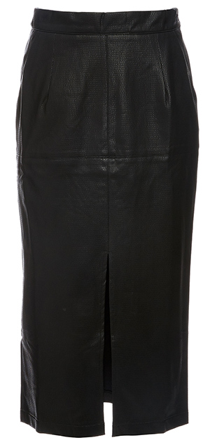 La Reine Miranda Slit Front Faux Leather Midi Skirt