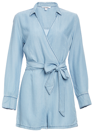 BB Dakota V-Neck Chambray Long Sleeve Romper