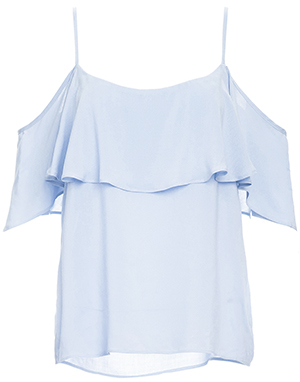 BB Dakota Ruffle Cold Shoulder Strap Top