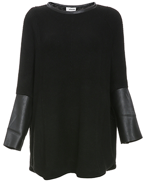 Long Sleeve Vegan Leather Sleeve Sweater